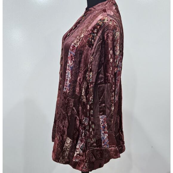 Hippie Boho Patchwork 80s Artsy Deco Phool Vintage Velvet Satin Jacket Large - Picture 6 of 13
